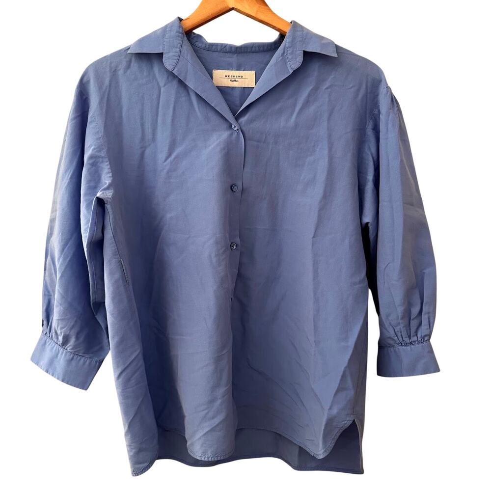 WEEKEND MaxMara Blue Collar Button Down Shirt Blouse